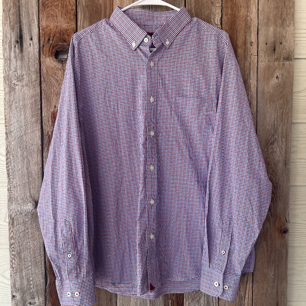 UNTUCKit X-Large Relaxed Fit Long Sleeve Men's Dress Shirt Plaid Red Blue Maroon